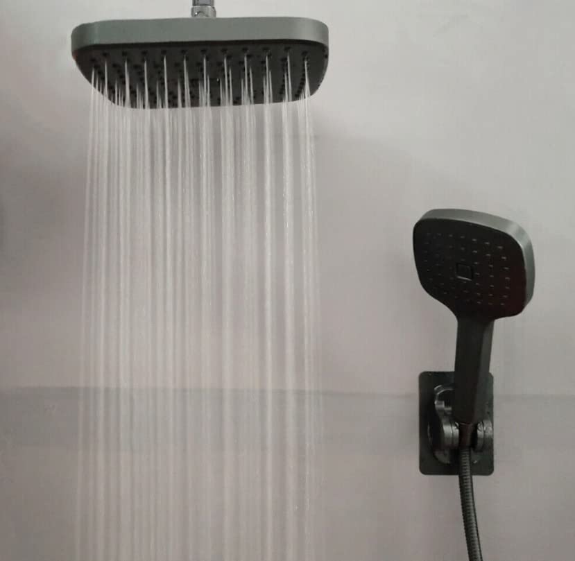 Black Anti limescale ABS Bargin Rainfall 20 cm over head shower head square with black bathroom hose 1.5 m and Sprayer shower head(EXCL. Black Holder)