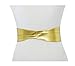 Fashion 21 Women's Wide Lace, Faux Leather Self Tie Wrap Obi Waist Belt (2 Style) (Gold)