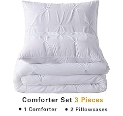 3Pcs Pinch Pleated Comforter Set - White Solid