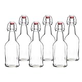 California Home Goods 16 Ounce Grolsch Bottles with EZ Caps for Beer, Fermenting Kombucha, Home Brewing, Kefir, Resealable and Reusable, Flip Top Caps, Clear (Set of 6)