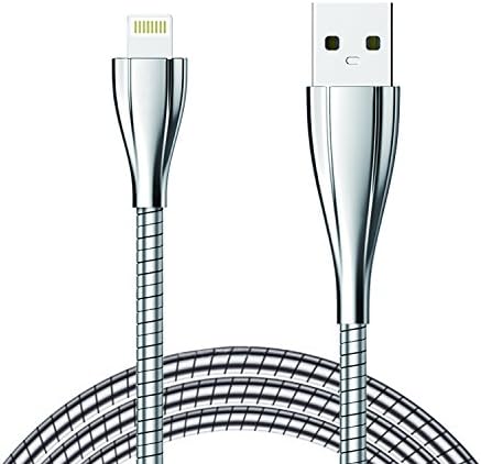 iPhone Charging Cable,Xutu Stainless Steel Jacket Spring Wire with Integrated Zinc alloy connector Metal Lightning Cords for iPhone 7/ 7 Plus/ 6/ 6 Plus/ iPad iPod (Silver) 3.3ft/1M