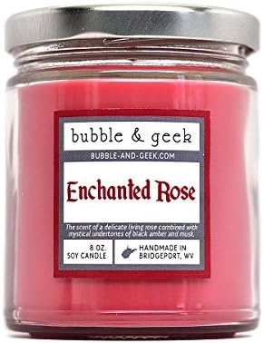 Enchanted Rose Scented Soy Candle - floral, amber, musk