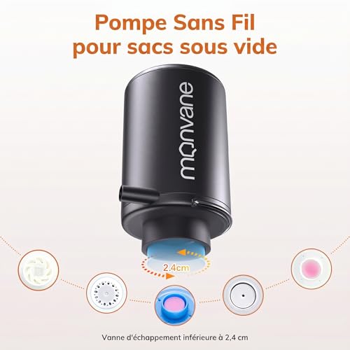MONVANE Pompe pour Sacs Sous Vide Vêtement, Mini Aspirateur Électrique USB Sans Fil pour Sacs de Compression, Portable Idéale pour Voyages