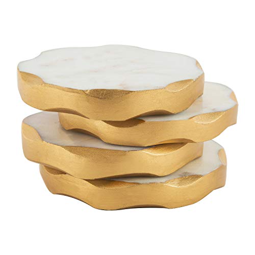 James Scott Real Marble Coasters Set of 4 - Round Design with Gold Edges