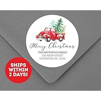 EricauBird Old Red Truck Christmas Address Label - Christmas Address Sticker - Christmas Return Address Label - Quote Wall Decal Beauty Wall Sticker as a Gift to Your Friend Children Lover
