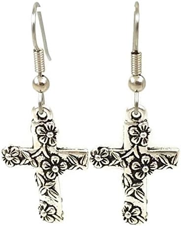 Surgical Steel Dangle Earrings Flower Cross