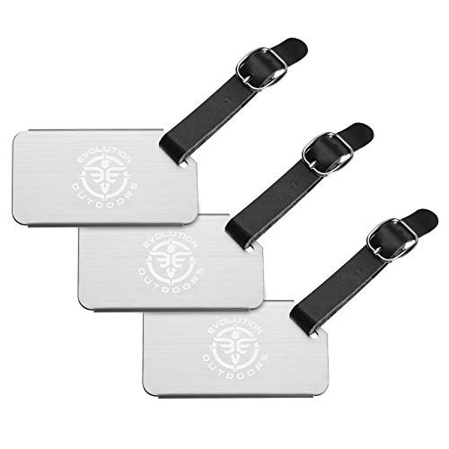 Luggage Tags (3-Pack) - Stainless Steel Bag Tag Labels - Luggage Tags with PU Leather Straps - Flight and Cruise Ship ID Travel Bag Luggage Tags