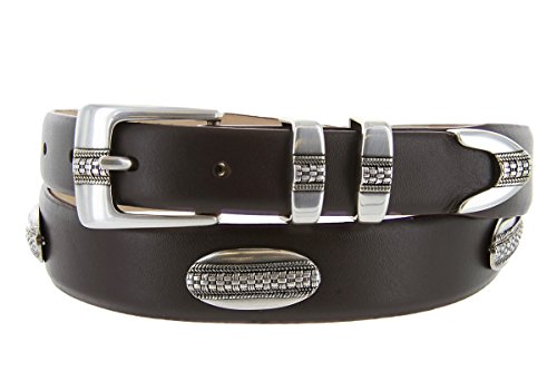 St. Andrews Silver - Italian Smooth Embossed Golf Belt with Conchos (Smooth Brown, 34)