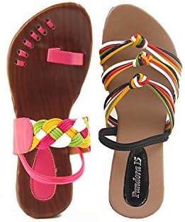 DANR Women's Combo Pack of 2 Pink Multi Colour Flat Slip On Sandal (Combo Pack of 2)