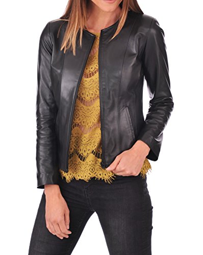 D DOLLY LAMBWomen's Lambskin Leather Moto Biker Jacket, Winter Wear Round Neck Collar Jacket for Bike Riding & Casual Wear