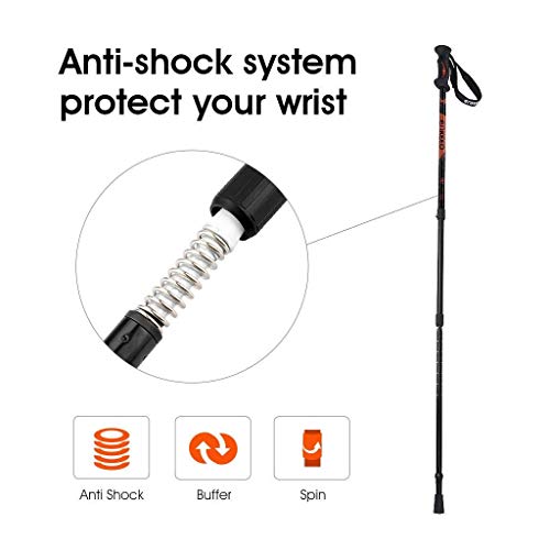 ENKEEO Trekking Poles Anti Shock & Quick Lock Hiking Poles Ultralight Collapsible Trail Walking Stick with Durable Aluminum (Black and Orange, 1 Pair / 2 Pack) - Thumbnail 3