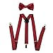 Men's Roaring 1920s Set Manhattan Fedora Hat,Y-Back Suspenders & Pre Tied Bow Tie, Gangster Tie & Fake Mustache (OneSize, Z-Burgundy)