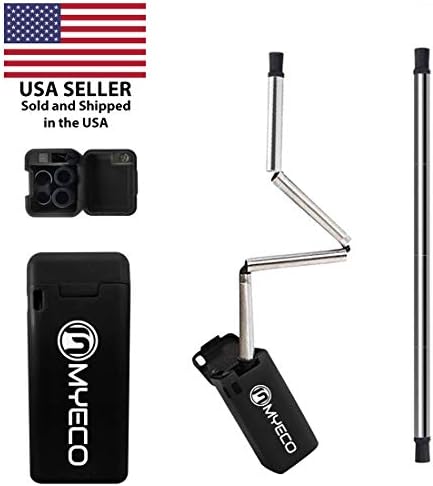 Collapsible Straw with Case, Reusable Stainless Steel Straw, Myeco Medical-Grade Food-Grade Portable Drinking Straw, Eco-Friendly Silicon Straw with Keychain and Hard Case, (Black)