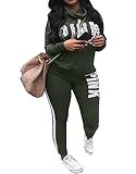 Salimdy Women Pink Letter Print 2 Piece Outfits Casual T-Shirt Tops and Skinny Long Pants Tracksuit Jumpsuit
