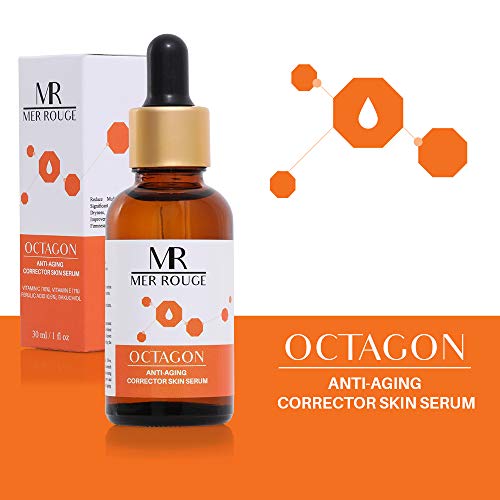 Anti-Aging Serum with Vitamin C, E, Ferulic Acid – Helps Strengthen, Brighten, Tighten, Smooth Skin Dark Spot Corrector for Face, Daily by Mer Rouge, 1 Fl. Oz.