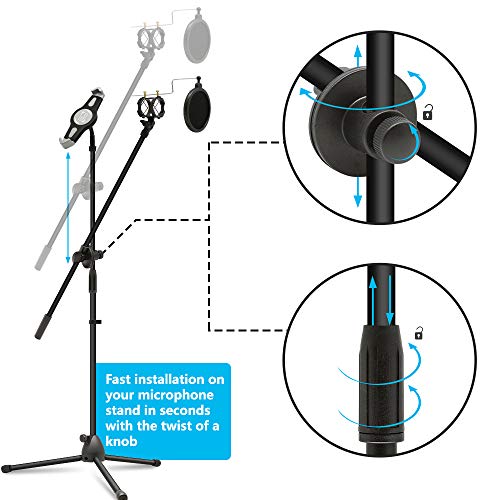 Microphone Stand Tablet Mount, Anko 2 in 1 Adjustable Mic Stand with iPad Holder/Pop Filter for All 7-12 Inch Table Device