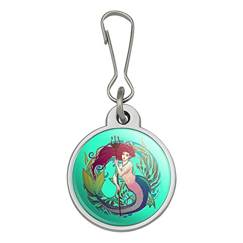 Mermaid Holding Trident Circle Art Nouveau Kelp Jacket Handbag Purse Luggage Backpack Zipper Pull Charm