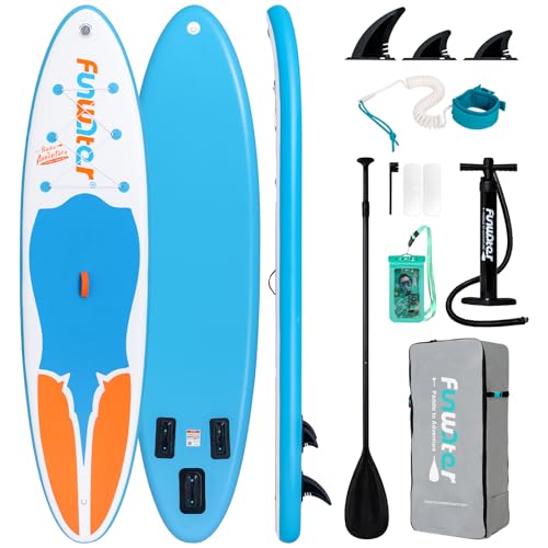 Stand Up Paddle Board Gonflable avec Sac À Dos, Pompe, Leash De Sécurité, Pagaie, Sac De Téléphone Étanche, 3 Palmes, Adapté À Tous Les Niveaux D'habileté