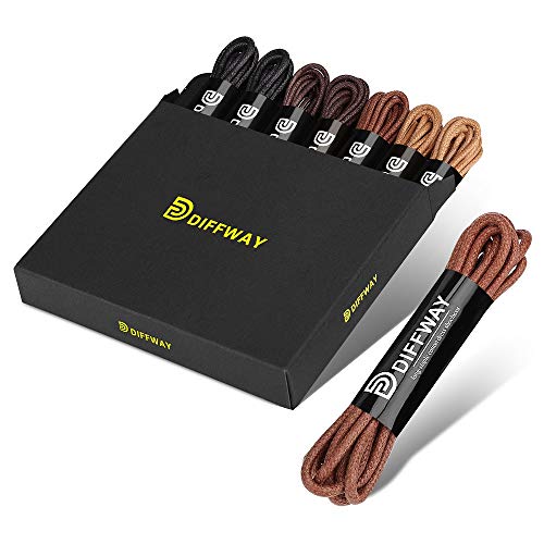 DIFFWAY 8 Pairs of Round Colored Waxed Shoelaces, Premium Dress Shoe Laces of Oxford Shoes for Women and Men (36'' (91 cm), Black, Dark Brown, Brown and Tan)