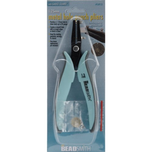 Beadsmith PLHP-125 Metal Hole Punch Pliers with Guage Guard and Replacement Pin, 1.25mm