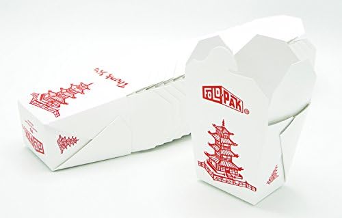 Chinese Takeout Paper Boxes 16oz. (25 Pack) - Microwave Safe, Disposable, Leakproof, Pagoda Printed Containers, Medium Size