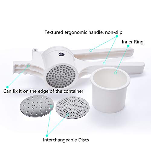 Nurch Potato Ricer, Fruit and Vegetables Masher Food Ricer Large Capacity with 3 Interchangeable Discs for Fine to Coarse Professional Baby Food Strainer and Press with Ergonomic Comfort Grip