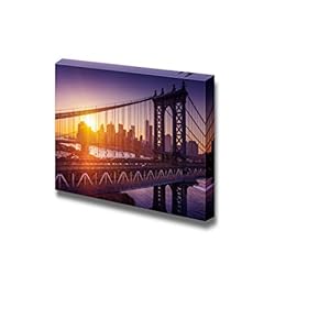 Canvas Prints Wall Art - New York City - Sunset Over Manhattan with Bridge - 12" x 18"