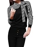 Allegra K Ladies Tie-bow Neck Striped Long Sleeve Splicing Autumn Shirt