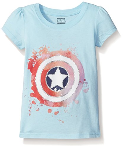 Marvel Little Girls' Toddler Thor, Captain America or Spiderman T-Shirt, Captain America Light Blue, 5T