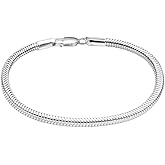 LeCalla Solid 925 Sterling Silver Italian 3MM Snake Chain Bracelet for Men Women, Charm Bracelets (6.5, 7, 7.5, 8, 8.5, 9 Inches), Made in Italy