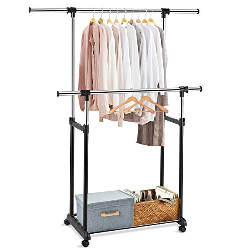 Tangkula Rolling Garment Rack, Heavy Duty Height Adjustable Clothes