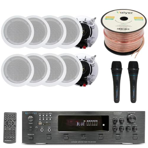 Home Stereo System Kit - 6 Channel 6000 W Bluetooth Amplifier w/ 10 Qty of 6.5