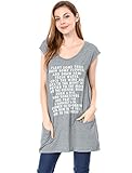 Allegra K Women Letters V Neck Sleeveless Oversize Tunic Top L Dark Grey
