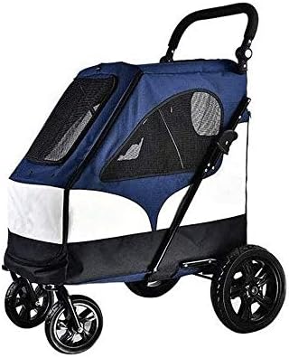 esign ペットベビーカー 毎日続々入荷 大型犬ベビーカー 360回転フロントホイールレーシング ワンボタン縮小防水サンシェード四輪ベビーカー Color Blue 旅行用大型宇宙ベアリング55キロを折りたたみ