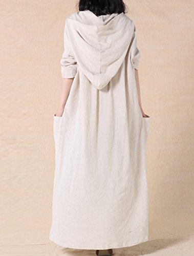 Mordenmiss Women's Long Sleeve Hooded Frog Button Coat with Two Pockets Style 1 L Apricot - Thumbnail 3
