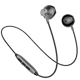 Bluetooth Headphones, Wireless Sport Earphones, In-Ear HD HiFi Stereo Earphone with Mic, Secure Fit, Noise Cancelling, Sweatproof, IPX4 Waterproof, Magnetic, Lightweight, for Gym, Running (Black)