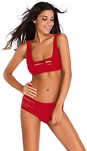 Red Two Piece Strappy Cutout Bikini Swimsuit