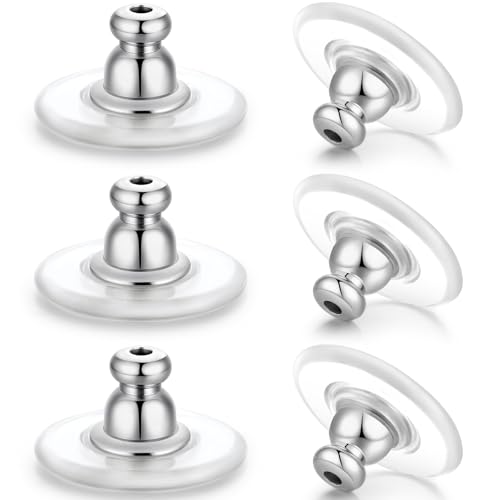 Hazifes Earring Backs for Heavy Droopy Earrings - 12mm/0.47 Inch Large Secure Locking Backs for Women & Men for Any Occasion, Durable and Stylish Earring Backing Replacement for Studs, Silver 6 PCS