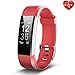 Juboury Fitness Tracker, Slim Heart Rate Smart Bracelet Wearable Pedometer Touch Screen Activity Tracker Fitness Watch for Android and IOS Smart Phones (Red)