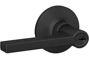 SONGZHIHAO Lock Scout Straight Lever with Round Trim Keyed Entry Door Handle, Matte Black Finish