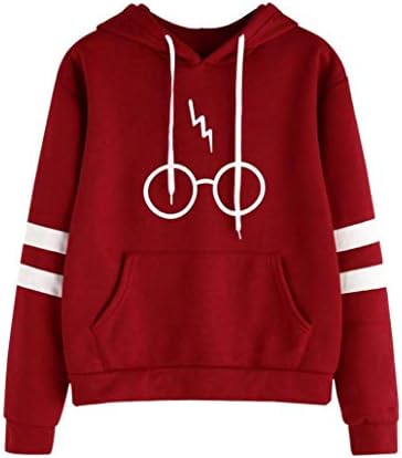 MOMIKA Women Long Sleeve Harry Potter Glasses Print Drawstring Kangaroo Pocket Fleece Pullover Hooded Sweatshirt Yellow