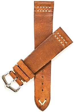 Cognac Vintage Leather Watch Strap 20mm-22mm Milano Straps Unisex (20mm, Stainless Steel Polished)