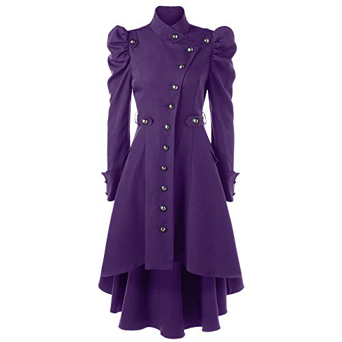 CUCUHAM Womens Vintage Steampunk Long Coat Gothic Overcoat Ladies Retro Jacket(PurpleÂ ,Large)