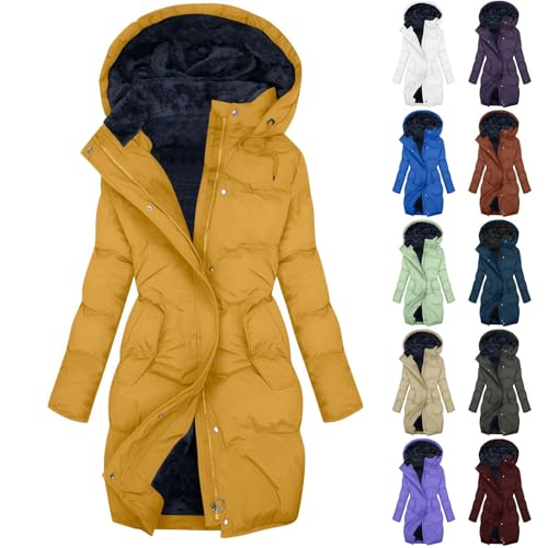 peiaclkde Women Winter Coats Waterproof Fleece Lined Jacket Women Quilted Down Longline Puffer Parka Coat Elegant Zipper Padded Coats Long Sleeve Down Jacket Plus Size Ski Jackets Causal Trench Coat