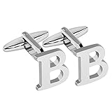 Zodaca Sliver Mens Cuff Links Initial Personalized Capital Alphabet Letter Cufflinks, Alphabet B