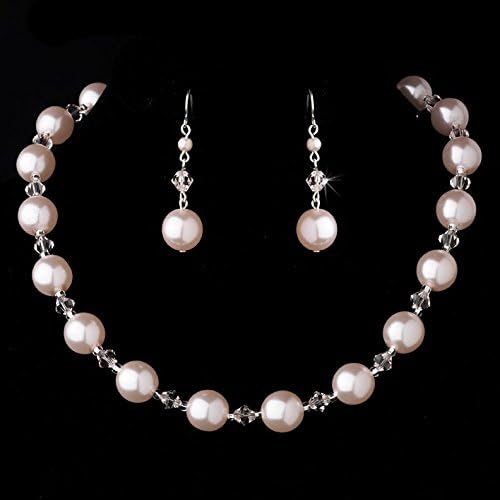 Stunning Pink Faux Pearl and Swarovski Crystal Necklace and Earring Set