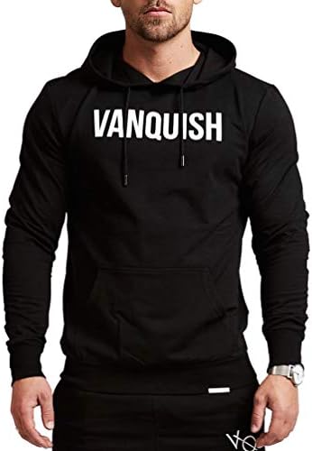 Heartell Men's Fashion Hoodies Letter Print Slim Fit Pullover Sweatshirt with Kanga Pocket