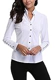 MISS MOLY Women's White Point Collar Casual Ruffled Chest T-Shirts Blouses Work Home Date Long Sleeve Tee Tops Shirts,White,Medium(US-10)