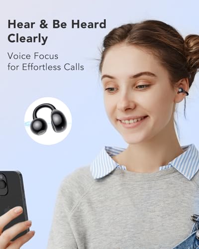 Clip On Earbuds Open Ear Earphones Wireless Headphones Bluetooth 6.0, 12mm Dynamic Drivers, 20 Hours Sports Ear buds, Air Conduction Headphones Compatible with iPhone & Android, Black