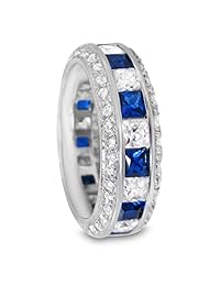 Anillo de boda de plata de ley con zafiro de imitación azul